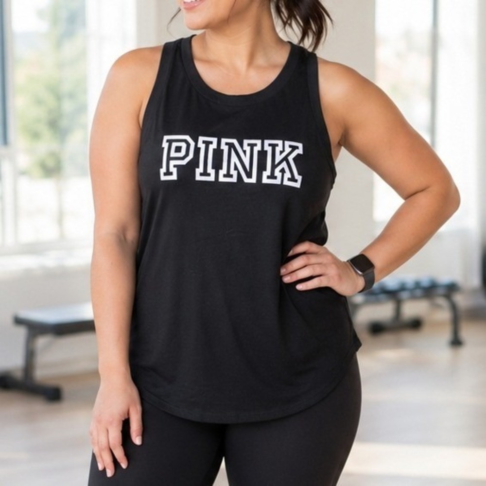 PINK Victoria's Secret Athleisure Racerback Tank Top Black Women's Large